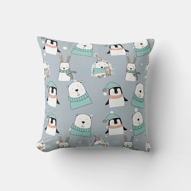 Christmas Cute Animals Throw Pillow (Front)