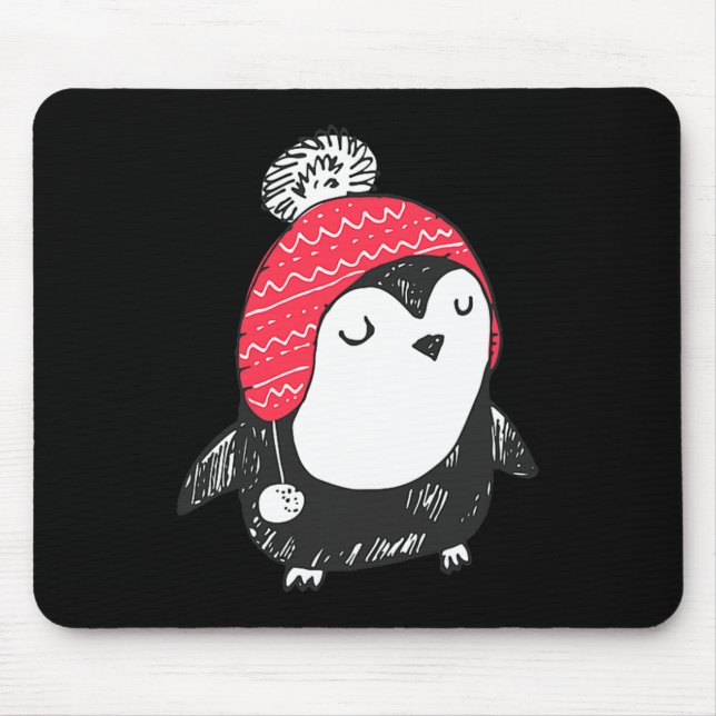 Christmas Cute Baby Penguin Wearing Winter Hat W_e Mouse Pad (Front)