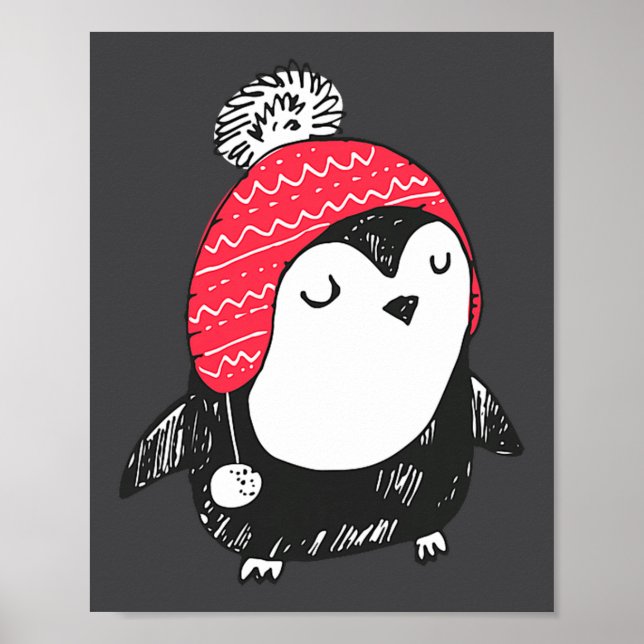 Christmas Cute Baby Penguin Wearing Winter Hat W_e Poster (Front)