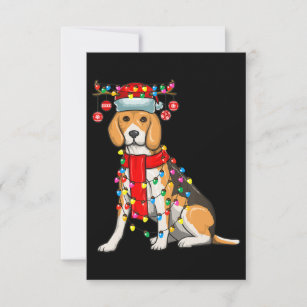 Christmas Cute Beagle Dog Holiday Lights Gift RSVP Card