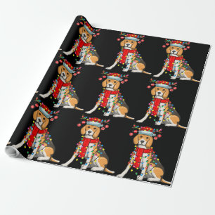 Christmas Cute Beagle Dog Holiday Lights Gift Wrapping Paper