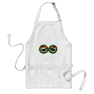 Christmas Cute Black Pug and Fawn Pug Santa Adult Apron