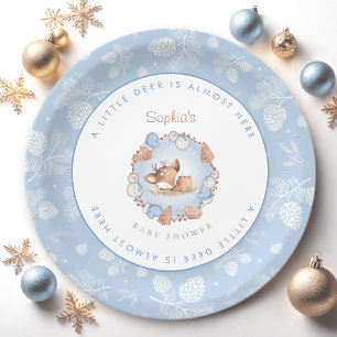 Christmas Cute Blue Deer Boy Baby Shower  Paper Plates