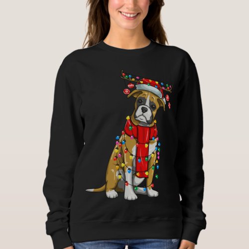 Christmas Cute Boxer Dog Holiday Lights With Antle Sweatshirt