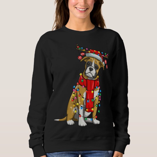 Christmas Cute Boxer Dog Holiday Lights With Antle Sweatshirt (Front)