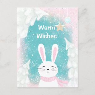 Christmas Cute Bunny Pink and Mint Postcard