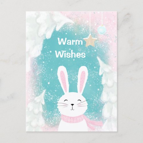 Christmas Cute Bunny Pink and Mint Postcard