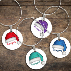 Christmas Cute Calligraphy Colorful Santa Hats Wine Charm