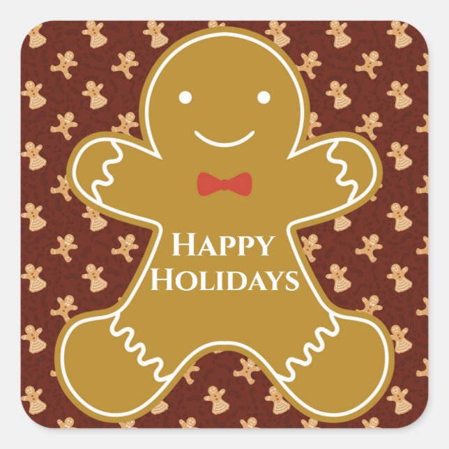 Christmas Cute Cartoon Gingerbread Cookie Square Sticker (Front)