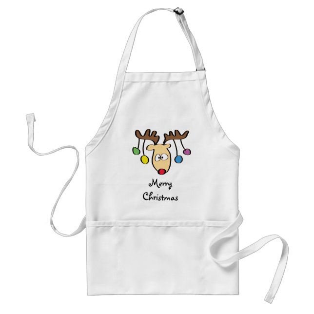 Christmas Cute Cartoon Red Nose Reindeer Adult Apron (Front)