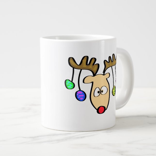 Christmas Cute Cartoon Red Nose Reindeer Large Coffee Mug (Front Right)