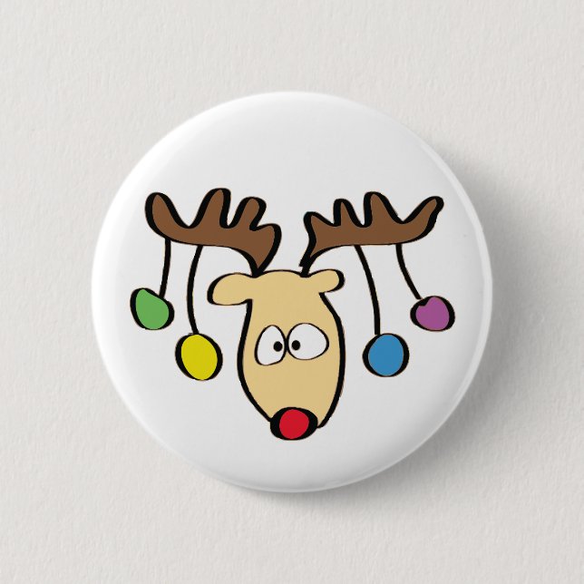 Christmas Cute Cartoon Red Nose Reindeer Pinback Button (Front)