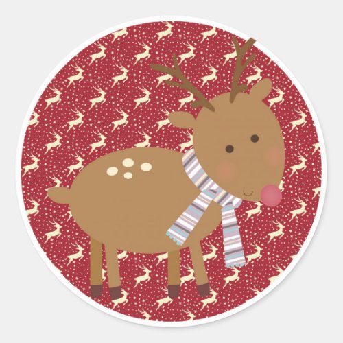 Christmas Cute Cartoon Rudolph Reindeer Classic Round Sticker