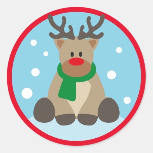 Christmas Cute Cartoon Rudolph Reindeer Classic Round Sticker
