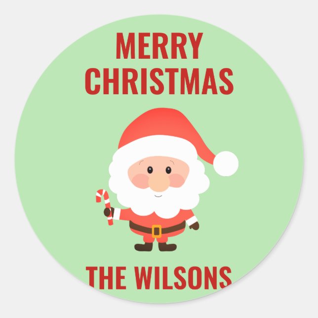 Christmas Cute Cartoon Santa Family Classic Round Sticker (Front)