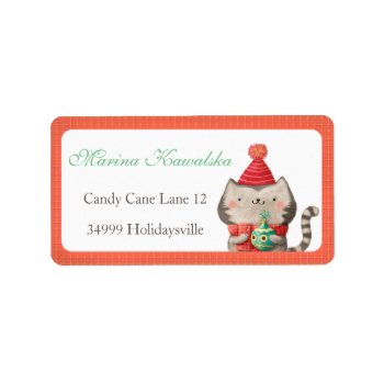 Christmas Cute Cat Address Labels by partymonster at Zazzle