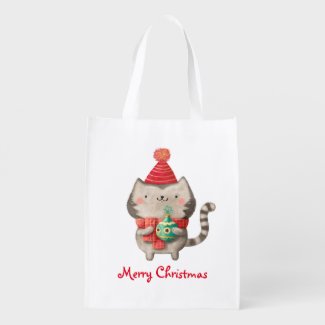 Christmas Cute Cat Grocery Bags