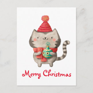 Christmas Cute Cat Holiday Postcard