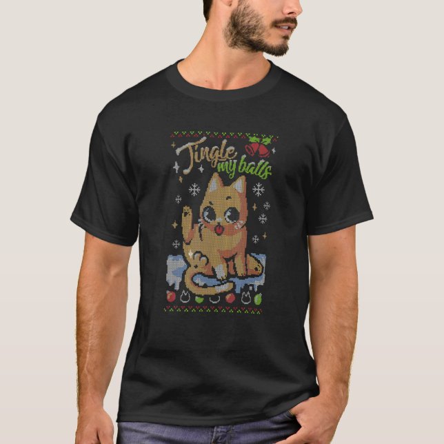 Christmas Cute Cat Jingle Balls T-Shirt (Front)