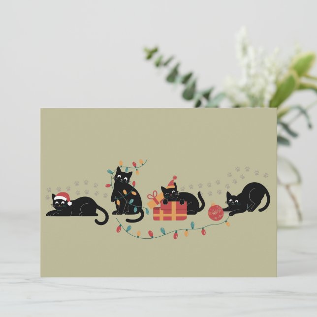 Christmas Cute Cat Lover Crew Christmas Lights Holiday Card (Standing Front)