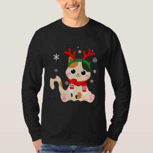 Christmas Cute Cat Reindeer Antlers For Women T-Shirt