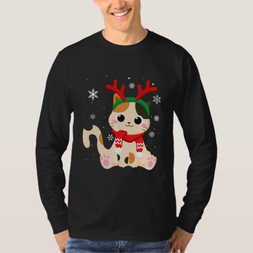 Christmas Cute Cat Reindeer Antlers For Women T_Shirt