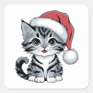 christmas cute cat  square sticker