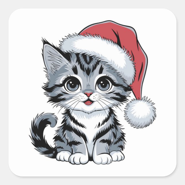 christmas cute cat  square sticker (Front)