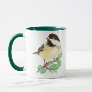 Christmas Cute Chickadee, Bird, Holly Wildlife Mug
