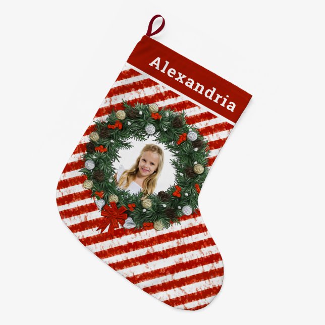 Christmas Cute Child Kids Photo Personalize Large Christmas Stocking (Front (Hanging))