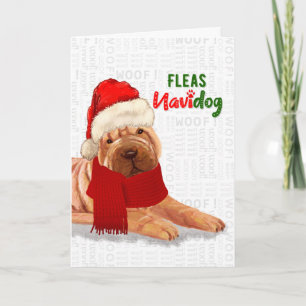 Christmas Cute Chinese Shar Pei Fleas NaviDOG Holiday Card