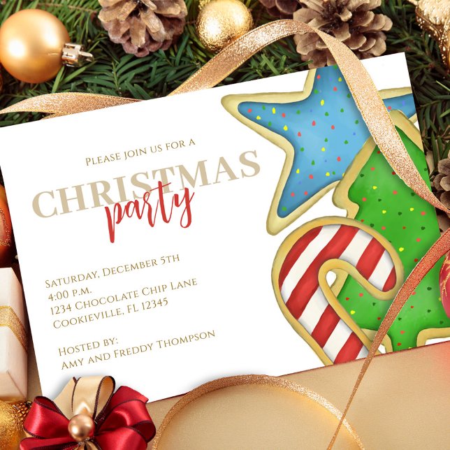 Christmas Cute Colorful Cookies Whimsical Party  Invitation (Christmas whimsical colorful cookie cutout invitation with watercolor cute cookies. )