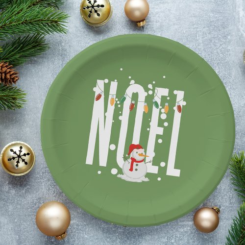 Christmas Cute Colorful Noel Quote Snowman Modern Paper Plates