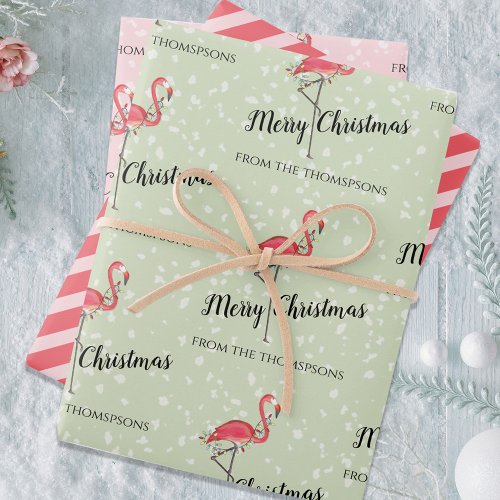 Christmas Cute Colorful Pink Flamingo Custom  Wrapping Paper Sheets
