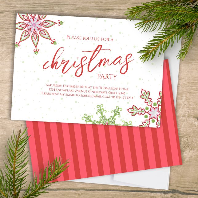 Christmas Cute Colorful Winter Snowflake Whimsical Invitation (Christmas party whimsical cute colorful snowflakes invitation. )