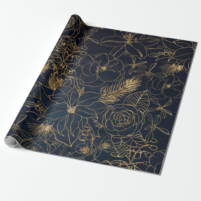Christmas cute confetti and golden floral design wrapping paper (Unrolled)