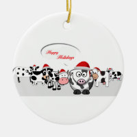 Christmas Cute Cows Happy Holidays Ceramic Ornament