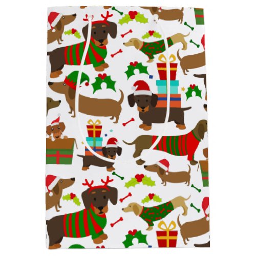 Christmas Cute Dachshund Dog Pattern Medium Gift Bag