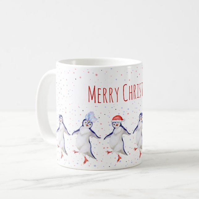 Christmas Cute Dancing Penguins  Coffee Mug (Front Left)