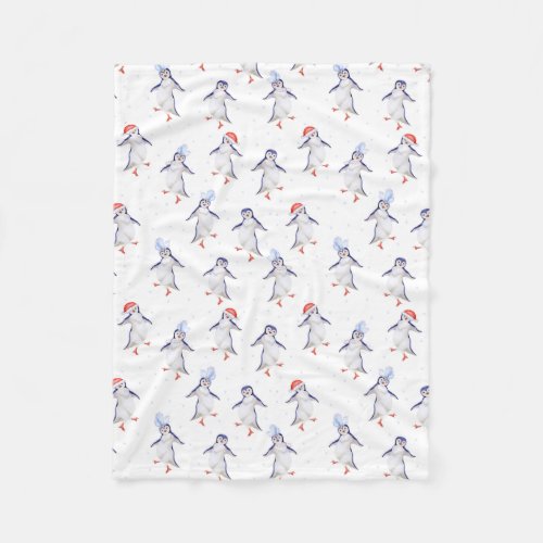 Christmas Cute Dancing Penguins  Fleece Blanket