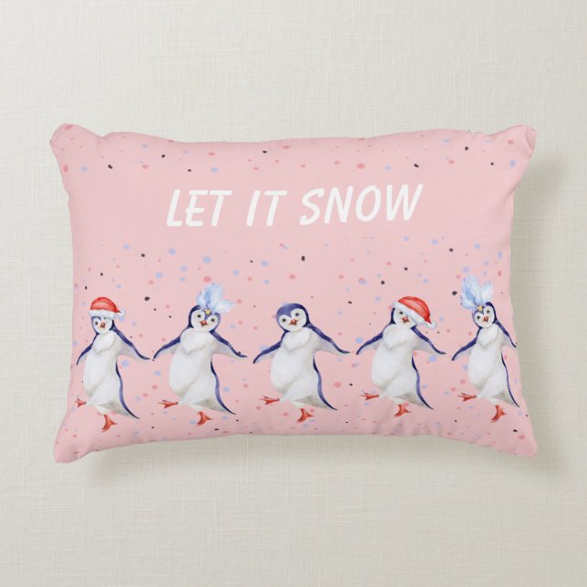 Christmas Cute Dancing Penguins Pattern Accent Pil Pillow (Front)