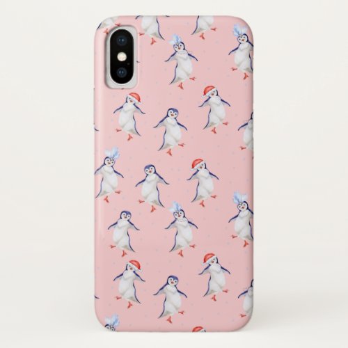 Christmas Cute Dancing Penguins Pattern iPhone X Case