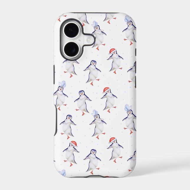 Christmas Cute Dancing Penguins Pattern Iphone Case (Back)