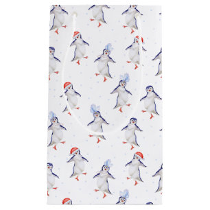 Christmas Cute Dancing Penguins Pattern Small Gift Bag