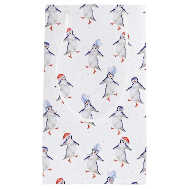 Christmas Cute Dancing Penguins Pattern Small Gift Bag (Front)