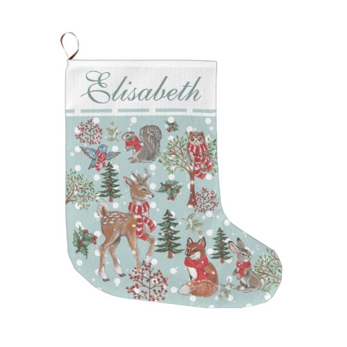 Christmas Cute Deer Show Woodland Animals Large Christmas Stocking