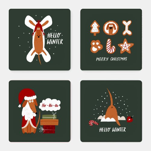 Christmas Cute Dog Mischief Coaster Set