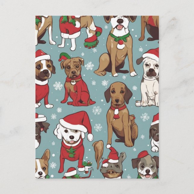 Christmas cute dog pattern postcard (Front)
