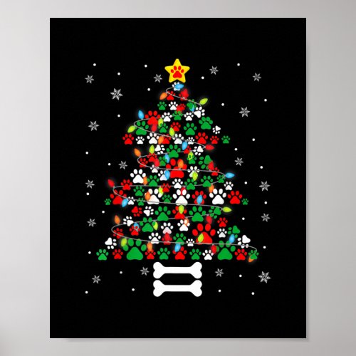 christmas cute dog paws xmas tree funny dog puppy  poster