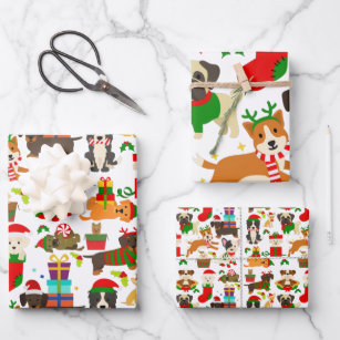 Christmas Cute Dog Wrapping Paper Sheets